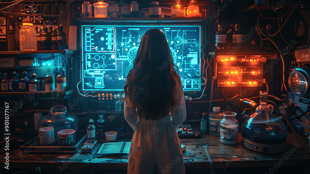 Virtual Lab Image Using Ai High-resolution image of a college science lab equipped with AI-powered ...