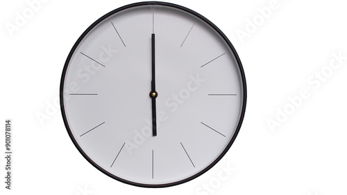 Minimalist White face and Black frame Wall Clock on White background - Perfect for Time Management and Scheduling Concepts - 18.00, 6.00