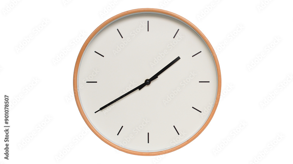 Isolated on white background Minimalist style wooden wall clock, showing time at 13.40 or - 01.40 Perfect for Time Management and Scheduling Concepts Isolated on white background Minimalist style wooden wall clock, showing time at 13.40 or - 01.40 Perfect for Time Management and Scheduling Concepts