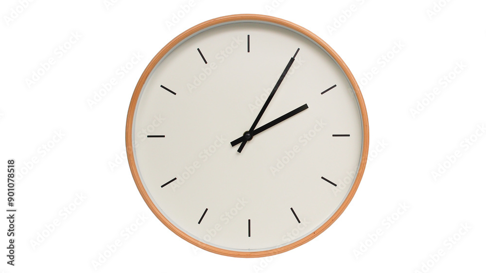 Isolated on white background Minimalist style wooden wall clock, showing time at 2.05 or 14.05 - Perfect for Time Management and Scheduling Concepts Isolated on white background Minimalist style wooden wall clock, showing time at 2.05 or 14.05 - Perfect for Time Management and Scheduling Concepts