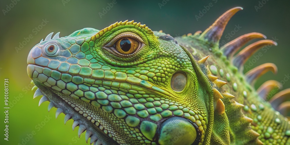 Reptilian close-up of green iguana's head Reptilian close-up of green iguana's head