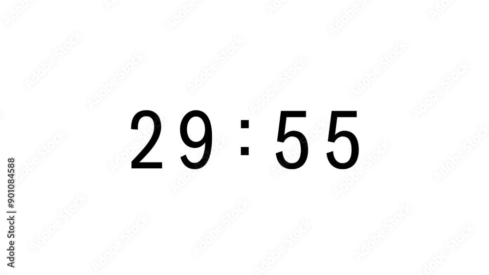 thirty minute timer,, "30 minutes to 0 second countdown timer on white ...
