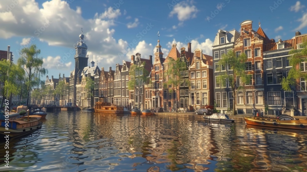 Fototapeta premium Amsterdam Canals, Netherlands - Charming canals and historic buildings