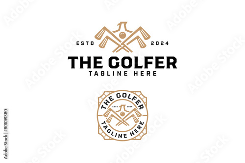 eagle with wings, stick golf, ball badge logo design set for golfer, golf professional team, golf sport and tournament.