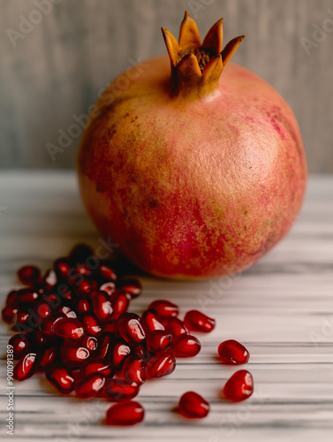 A single, vibrant pomegrana...