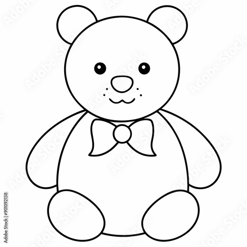 christmas teddy bear with bowtie vector Line art illustration