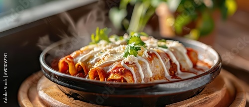 Enchilada explosion loaded with flavorful fillings and rich sauce photo