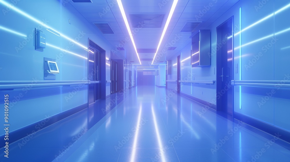 Neon Future Dynamic Hospital Corridor with Urgent Motion Blur Neon Future Dynamic Hospital Corridor with Urgent Motion Blur