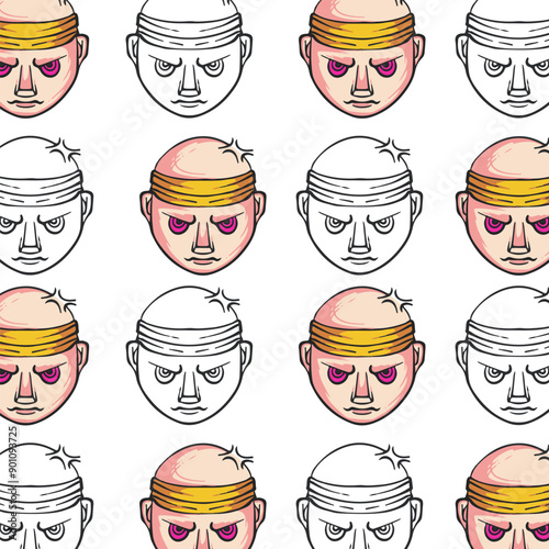 Vector collection of cute colorful heads, doodles, for patterns, line art patterns