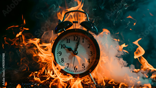 Wallpaper Mural A vintage clock engulfed in flames symbolizes urgency and the passage of time against a dark background. Torontodigital.ca