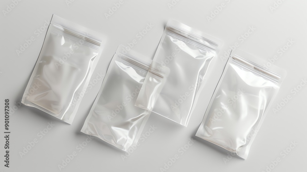 Four clear plastic zip-lock bags on a white background. Four clear plastic zip-lock bags on a white background.