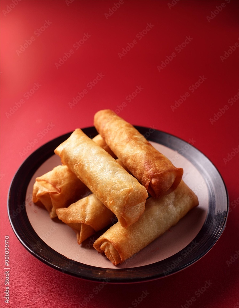 Turkish deep fried cigar shaped spring rolls, sigara borek on red background Turkish deep fried cigar shaped spring rolls, sigara borek on red background