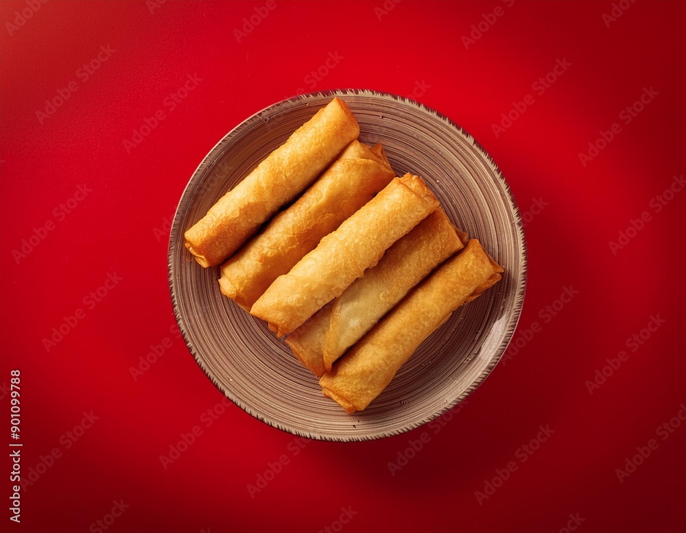 Turkish deep fried cigar shaped spring rolls, sigara borek on red background 