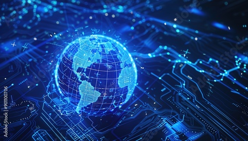 Global Network: Data Flowing on a Circuit Board