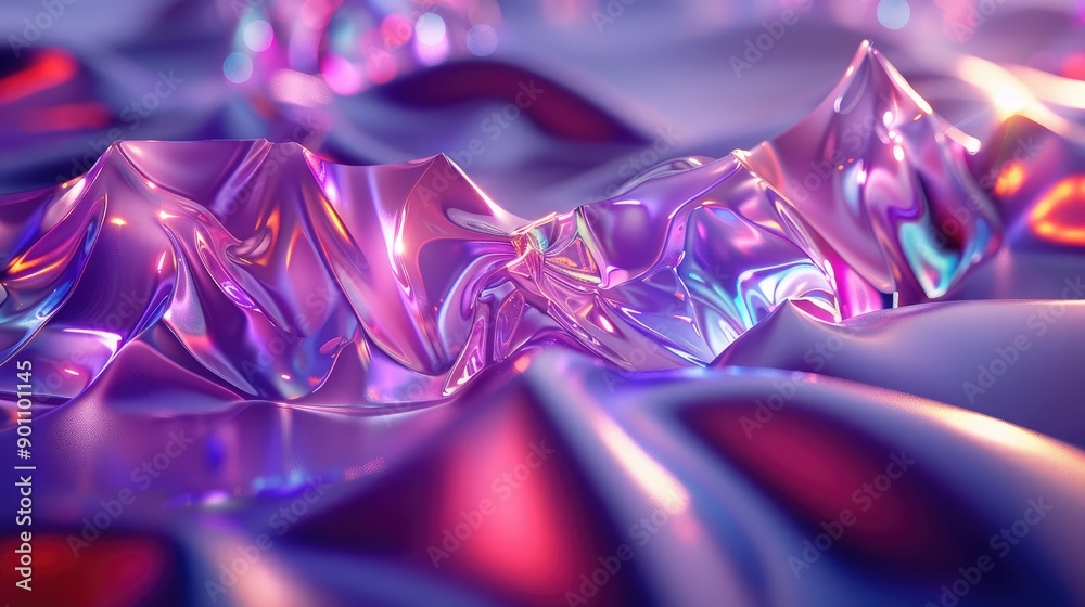 Iridescent, shiny surface with abstract shapes Iridescent, shiny surface with abstract shapes