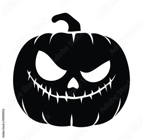 Spooky halloween pumpkin. Jack o lantern. Vector cartoon character silhouette illustration
