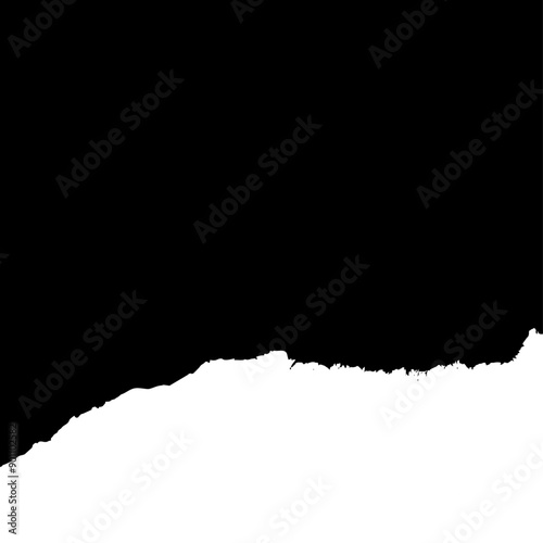 Piece of torn black horizontal paper on white squared background. Vector illustration