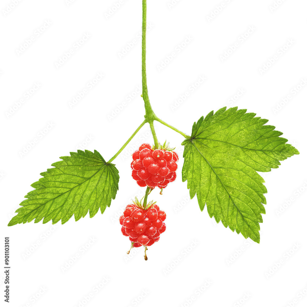 Juicy salmonberries cascading glossy leaves spinning juice splattering Rubus spectabilis Food and Culinary concept