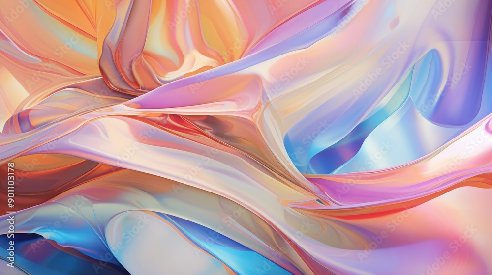 Iridescent, shiny surface with abstract shapes Iridescent, shiny surface with abstract shapes