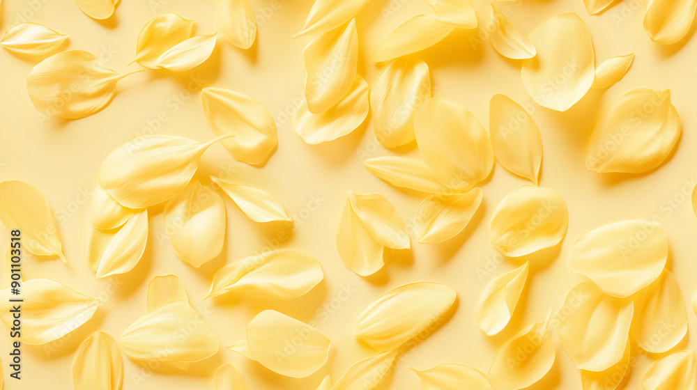 Obraz premium a seamless pattern of scattered sunflower petals. closeup texture of soft petals in various angles and positions.