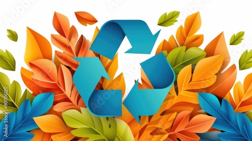 A vibrant emblem featuring recycling arrows entwined with trash, highlighting the importance of sustainable waste management. photo