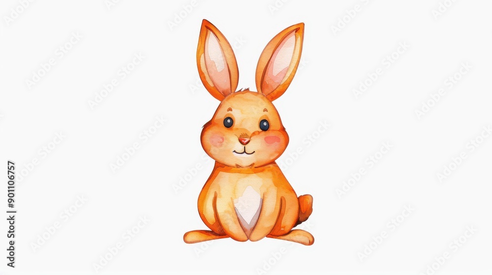 Obraz premium Charming watercolor rabbit illustration brings forest life to your space with its playful and vibrant design. Perfect for kids rooms