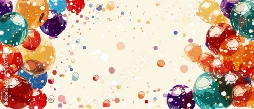 Colorful festive background filled with vibrant balloons and confetti, perfect for celebrations, parties, and joyful events. photo