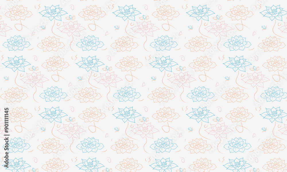 Hand drawn vector seamless pattern of blue and pink flowers on a beige background. Monochrome abstract floral background Hand drawn vector seamless pattern of blue and pink flowers on a beige background. Monochrome abstract floral background
