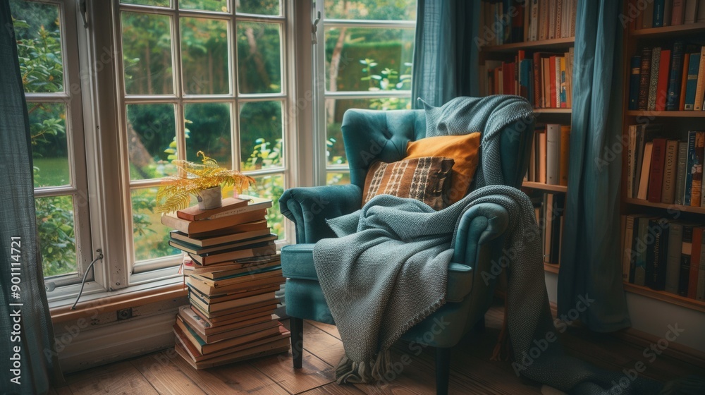 A Tranquil Escape: Cozy Reading Nook by the Window A Tranquil Escape: Cozy Reading Nook by the Window