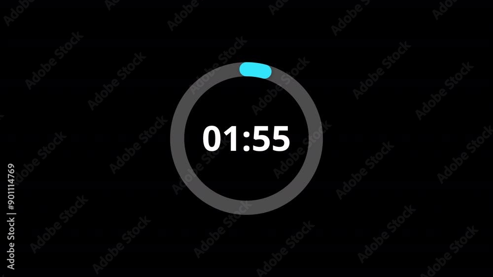 Rounded circle animation of two minutes countdown on transparent background with alpha channel, 2 minutes timer countdown animation, 2 minutes countdown
