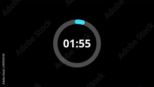 Rounded circle animation of two minutes countdown on transparent background with alpha channel, 2 minutes timer countdown animation, 2 minutes countdown