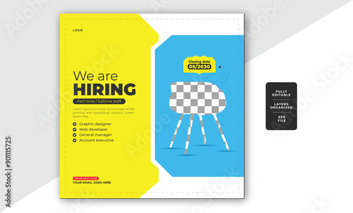 We are hiring social media post square web banner design template for job vacancy