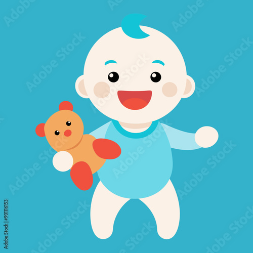 happy baby holding a toy vector illustration