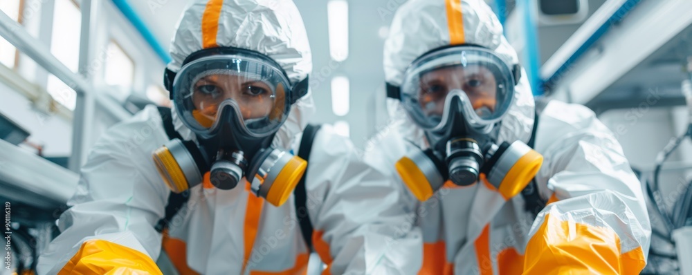 Industrial Safety Inspections: Workers in Protective Gear Examining Machinery at a Coal-Fired Power Station Industrial Safety Inspections: Workers in Protective Gear Examining Machinery at a Coal-Fired Power Station