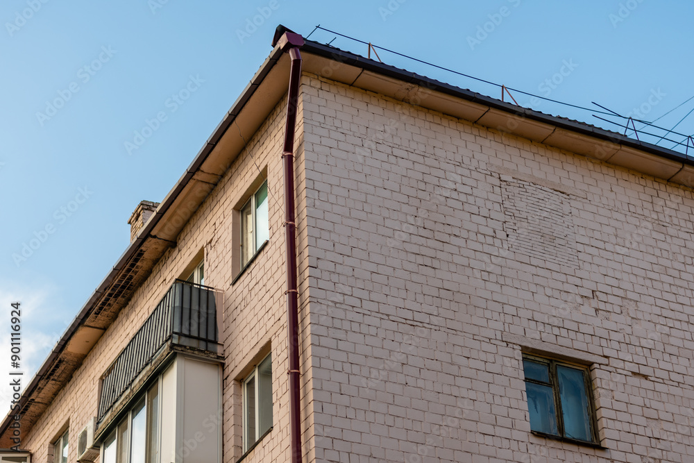 Old building with windows. High quality photo Old building with windows. High quality photo