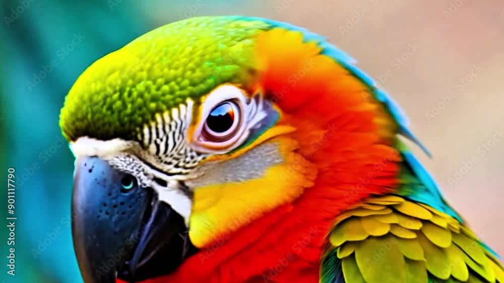 Close-up of a parrot with its beautifully colored feathers, stunning footage Close-up of a parrot with its beautifully colored feathers, stunning footage