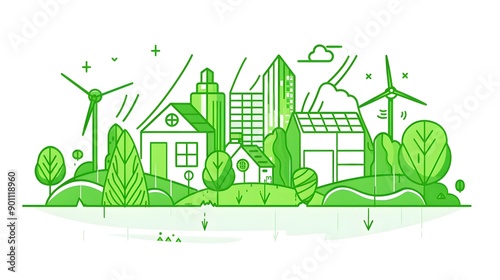 Eco-Friendly City Skyline with Renewable Energy Solutions