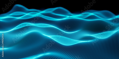 Abstract blue tech background with digital dot waves