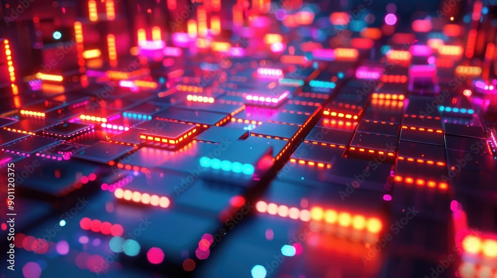 Futuristic glowing grid with neon lights Futuristic glowing grid with neon lights
