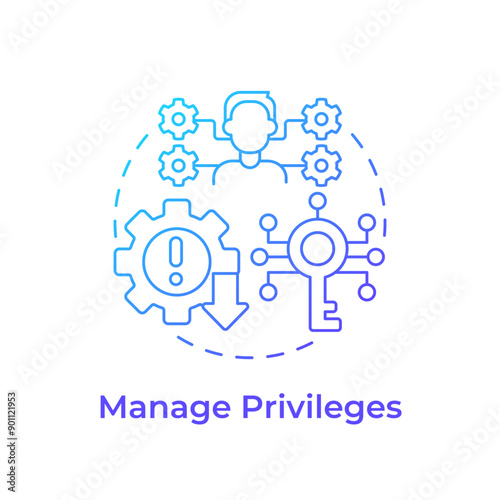 Manage privileges blue gradient concept icon. Access management, data security. Decryption key. Round shape line illustration. Abstract idea. Graphic design. Easy to use in infographic, presentation
