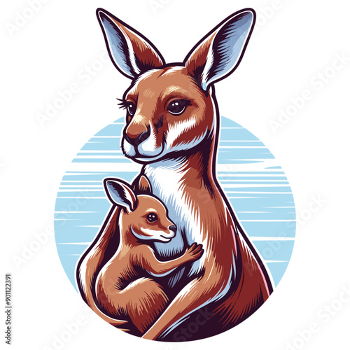 mom kangaroo with baby kangaroo on her chest vector