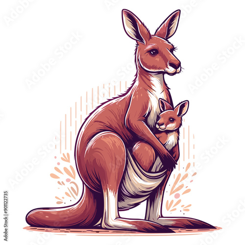 mom kangaroo with baby kangaroo on her chest vector
