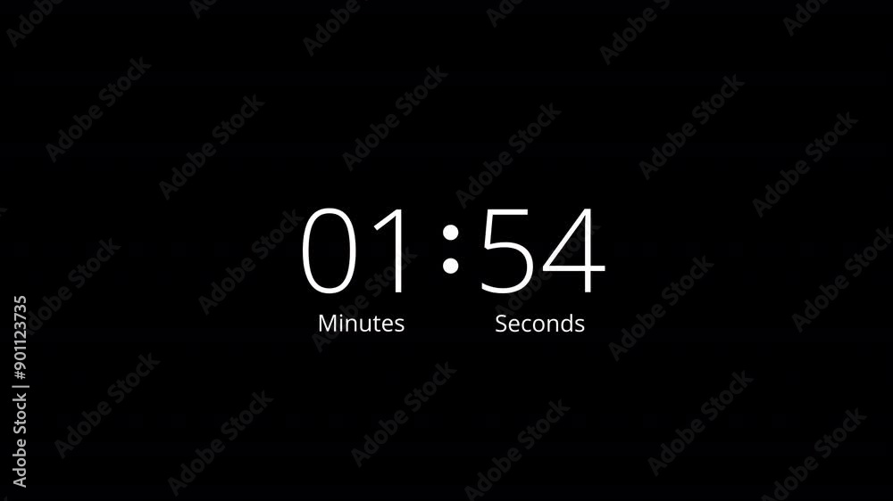 animation of two minutes countdown on transparent background with alpha channel, 2 minutes timer countdown animation, 2 minutes countdown
