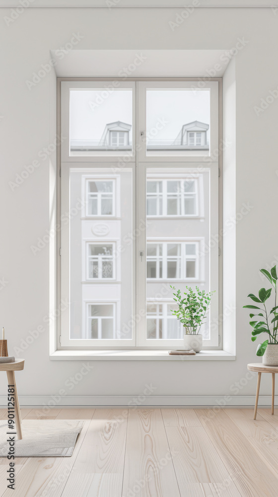 Fototapeta premium Elegant interiors composition with minimal furniture and natural window lighting. Interiors design luxury image.