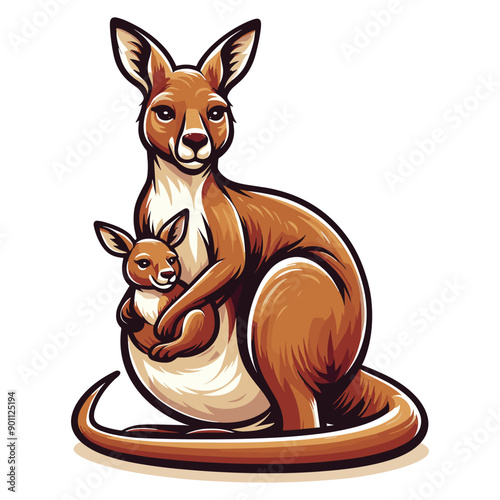 mom kangaroo with baby kangaroo on her chest vector