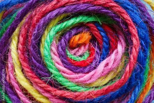 Close-up of a ball of colored threads as an abstract background for unity and cohesion.