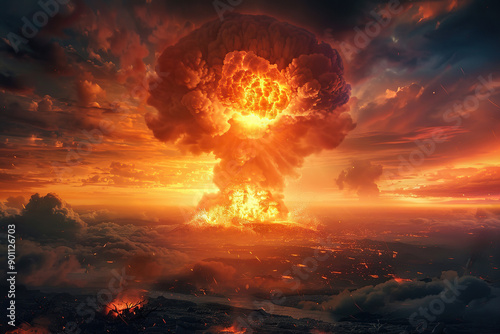 Generative ai on theme of scary nuclear explosion in outdoor, mushroom cloud of nuclear weapons