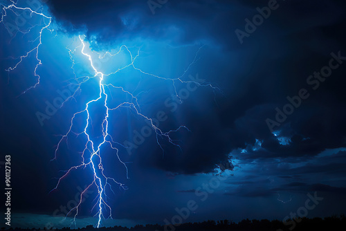 Wallpaper Mural Generative ai on theme of scary bright electric lightning bolt with branches in the night dark sky Torontodigital.ca