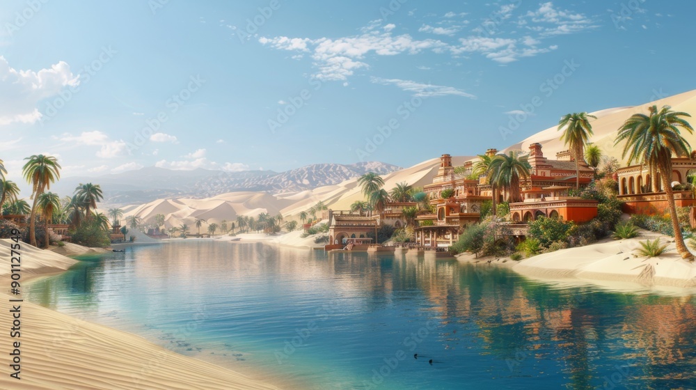 Obraz premium Huacachina Oasis (Peru): This desert oasis features a lagoon surrounded by towering sand dunes, creating a striking and unique landscape