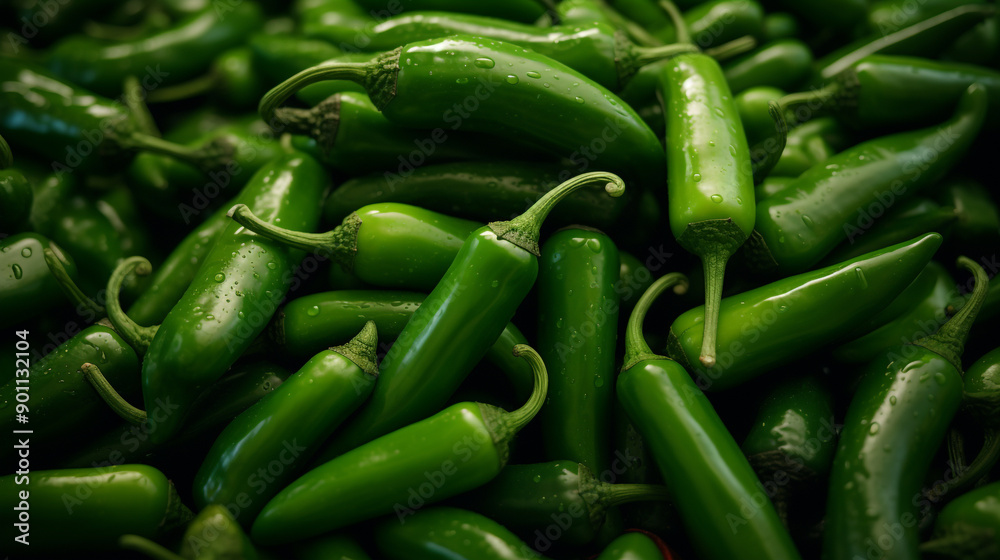 A pile of vibrant green jalape?+/-o peppers. A pile of vibrant green jalape?+/-o peppers.